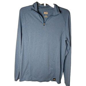 REI Co-op Long Sleeve 1/4 Zip Base Layer Top Men's Small Blue Hiking Skiing Fish